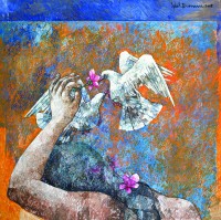 Iqbal Durrani, Lovers' Aroma, 36 x 36 Inch, Oil on Canvas, Figurative Painting, AC-IQD-055